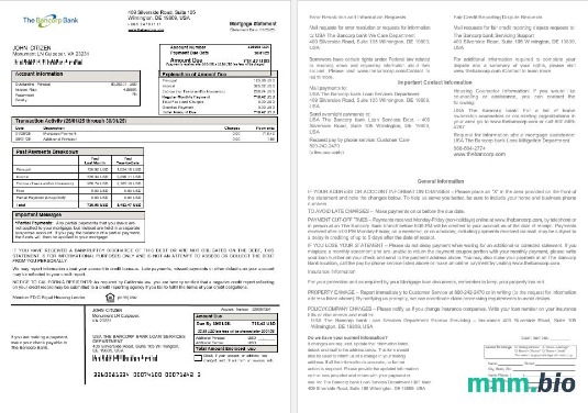 USA The Bancorp Bank wyciąg z kredytu hipotecznego w formatach Word i PDF